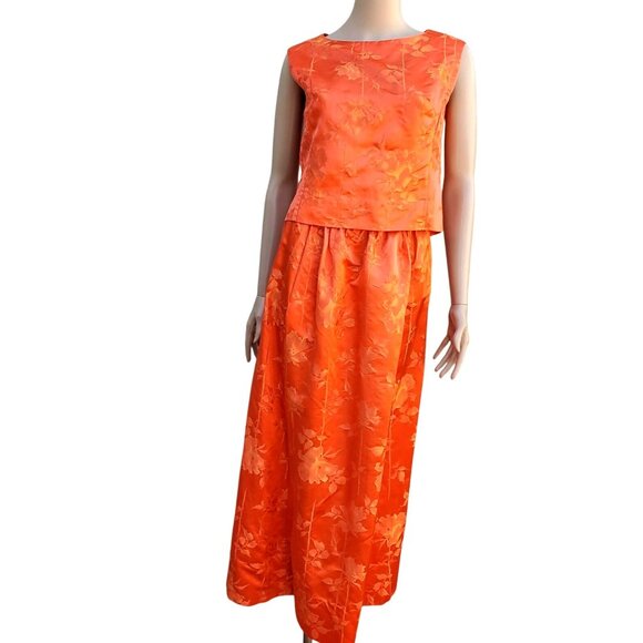 Handmade Dresses & Skirts - 60s Vintage Maxi Skirt Set Size 4 Orange Silk Brocade Made in Hong Kong NWOT DOS